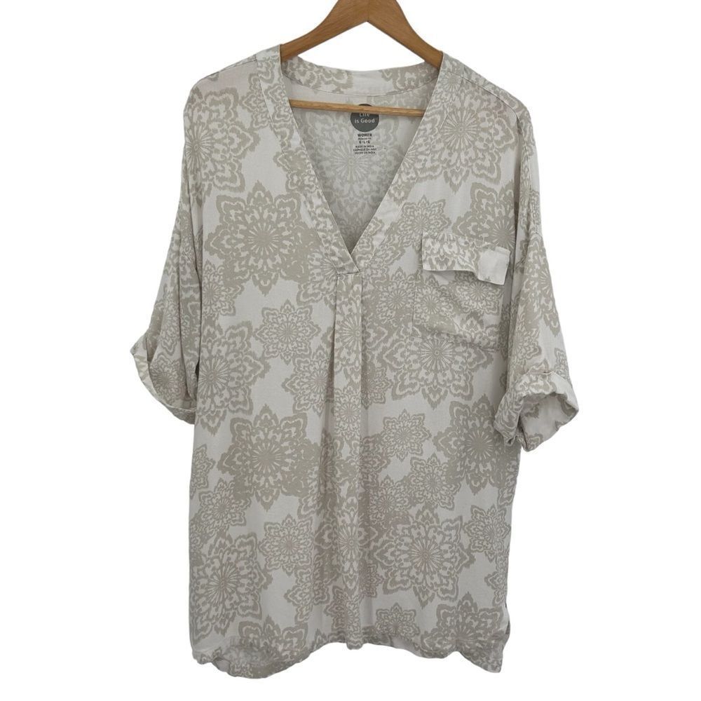 Life is Good white beige neutral print tunic size large